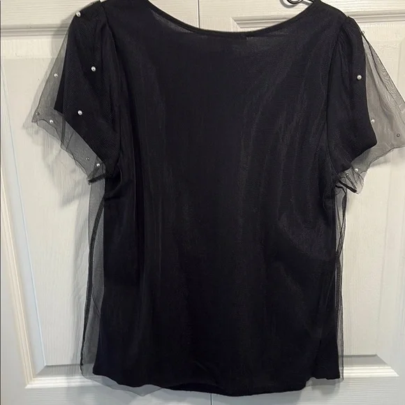 INC International Concepts Black Embellished Blouse with Sheer Sleeves - Picture 4 of 9